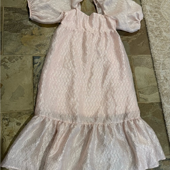 New By Anthropologie Textured Pink Puff-Sleeve Dress SP Small petite - Picture 7 of 10